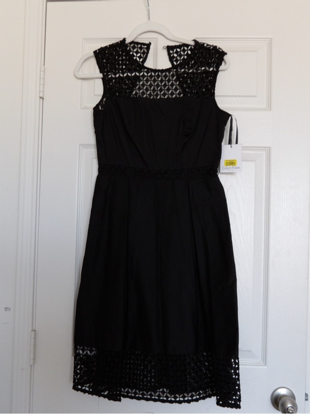 Calvin Klein Black Midi Dress with Lace Yoke and Hem - Picture 3 of 5